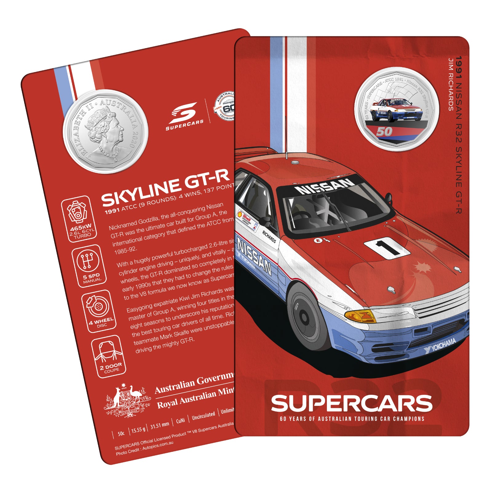 2020 50c CuNi Uncirculated Carded Coin - 60 Years of Supercar Champions Single Coins - Nissan Skyline